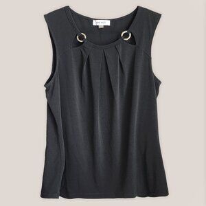 NINE WEST Sleeveless Black Top w/ Gold Rings | Pleated Blouse Shirt
